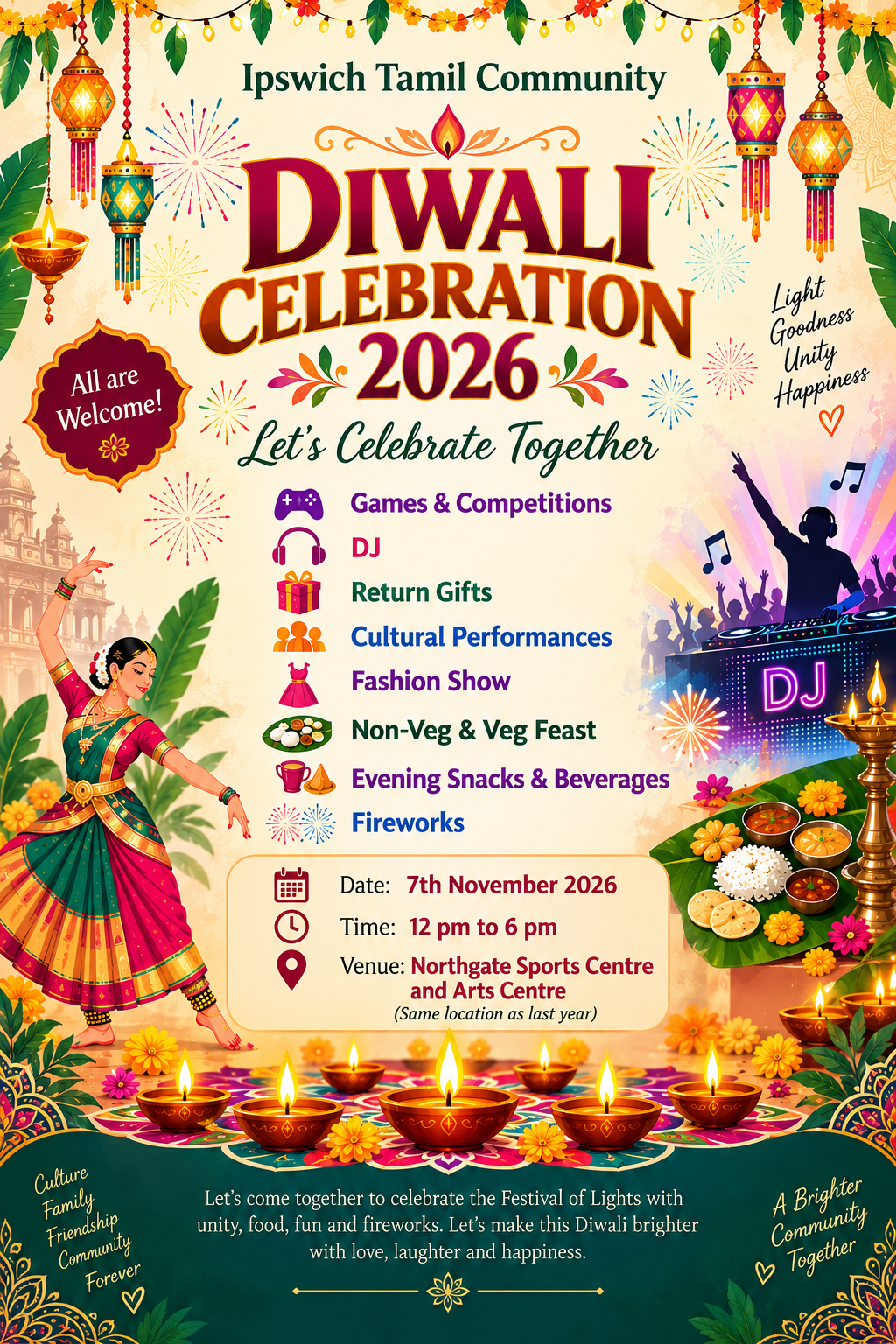 Ipswich Tamil Community Diwali Celebration 2026 poster